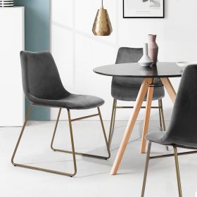 Modern Dining Chairs Set of 2;  Velvet Upholstered Side Chairs with Golden Metal Legs for Dining Room Furniture (Color: Grey)