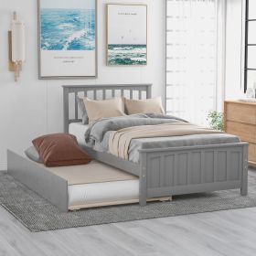 Twin size Platform Bed with Trundle (Color: Gray)