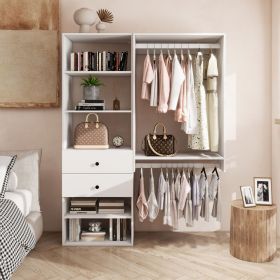 Livelylodge Modular Closet Organizer System: Modern White Open Wardrobe Closet for Bedroom Walk In Closet with 2 Drawers & 6 Shelves & 1 Hanging Rods (Color: YG-A3B2)