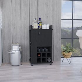 Fargo Bar Cart with Cabinet, 6 Built-in Wine Rack and Casters (Color: as Pic)