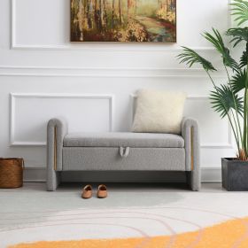 Modern Teddy Bed End Bench with Arms and Storage,Upholstered Large Foot Rest Stool, Comfy Window Vanity Bench for Living Room,Bedroom,Dorm (Color: as Pic)