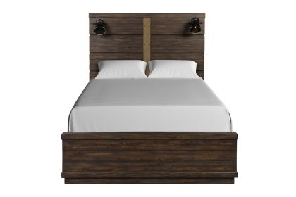 Industrial Farmhouse Designed Bed w/ Bluetooth and Lights (Color: as Pic)