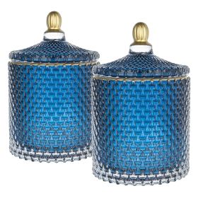 S/2 Glass Candy Jar with Lid, Christmas Candy Jar Containers, Blue (Shape: Cylindrical, Color: Gold+Blue)