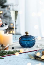 S/2 Glass Candy Jar with Lid, Christmas Candy Jar Containers, Blue (Shape: Oval, Color: Gold+Blue)